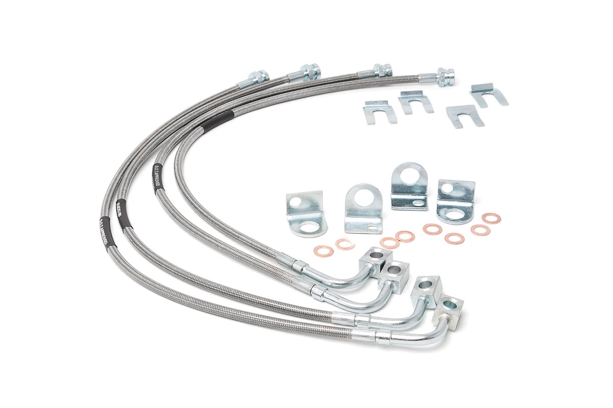 Rough Country Jeep Front &amp; Rear Stainless Steel Brake Lines, 4-6in Lifts (07-18 Wrangler JK)